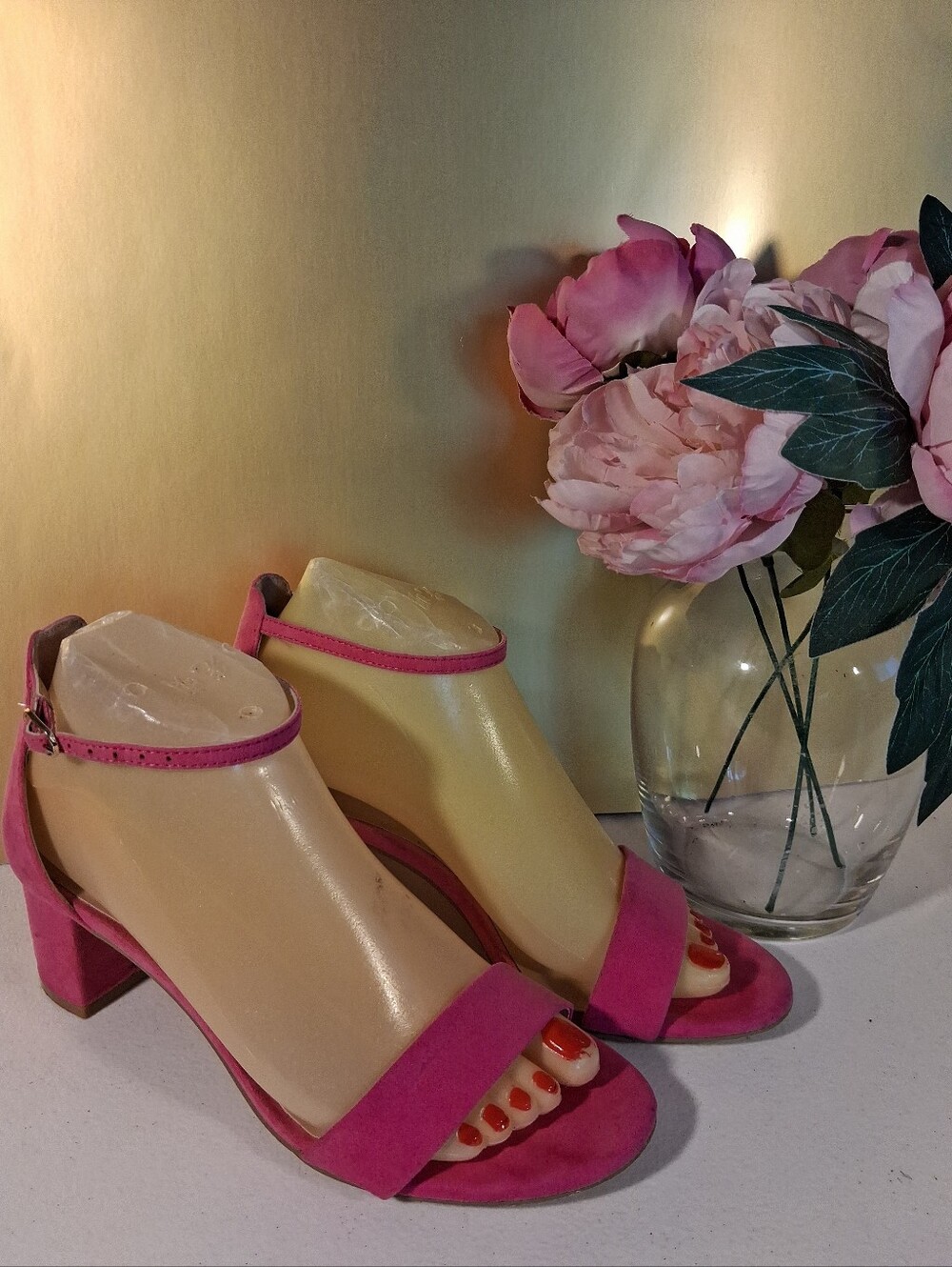 Pizz Annu Women's Shoes Pink Fax Suede Block Heel Pumps Sandals Size 7 37 EU
